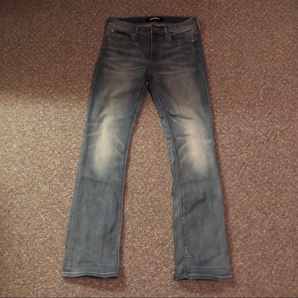 Express denim barely boot mid rise jeans